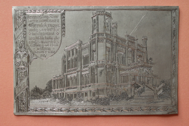 Metall Platte graviert Hamburg Altona Hauptmann Oberniedermayr 1917 Weltkrieg La Louviere Architektur Ortsansicht